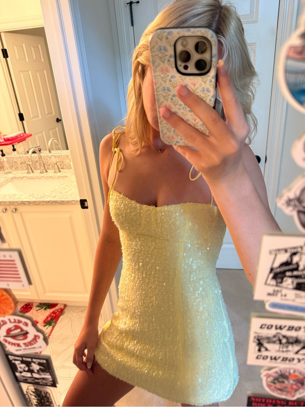 Beginning Boutique Yellow Sequin Mini Dress